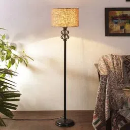 devansh Rosemary Beige Natural Fiber Floor Lamp with Black Iron Base-picture-28