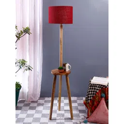 Devansh Rust Orange & Brown Self Design Traditional Wooden Shelf Lamp with Shade-picture-14