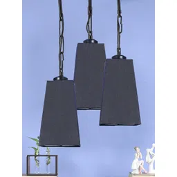 Devansh Set Of 3 Black Solid Cotton Pyramid Hanging Ceiling Lamp-picture-22