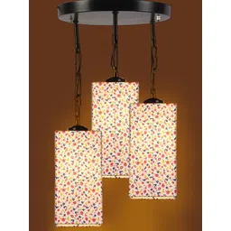Devansh Set Of 3 White Printed Cotton Cylindrical Hanging Ceiling Lamp-picture-55