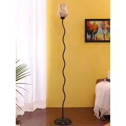 Devansh Unisex Gold Solid Glass Zig Zag Torchiere Lamp with Black base-picture-59