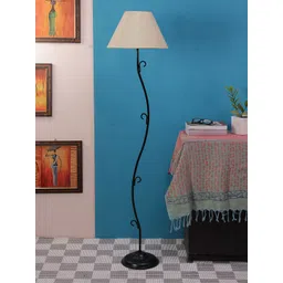 Devansh Unisex Off White Solid Cotton Shade Club Lamp with Black Base-picture-19