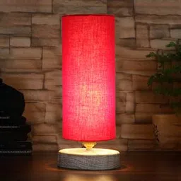 devansh Wallice Red cotton table lamp with White Brushed wood base-picture-11