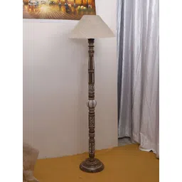 Devansh White & Black Conical Open Snake Frustum Wooden Floor Lamp-picture-53