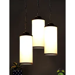 Devansh White & Black Cotton Cylindrical Drum Cluster Hanging Lamp-picture-44