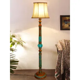 Devansh White & Black Cotton Drum Shade Wood Base Floor Lamps-picture-25