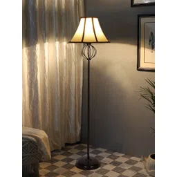 Devansh White & Black Cotton Frustum Shaped Iron Floor Lamp-picture-32