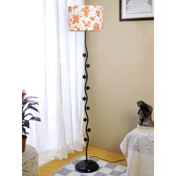 Devansh White & Black Floral Printed Star Floor Lamp With Cotton Shade-picture-34