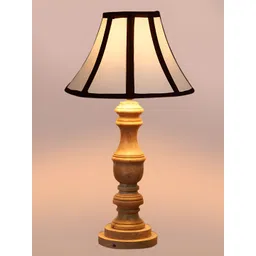 Devansh White & Black Printed Wooden Frustum Shaped Table Lamp-picture-30