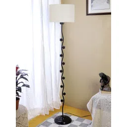 Devansh White & Black Star Iron Floor Lamp With Jute Drum Shade-picture-13