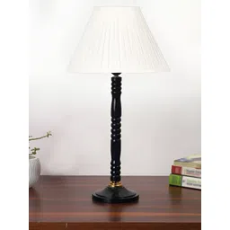 Devansh White & Black Textured Frustum Shaped Cotton Table Lamp-picture-16