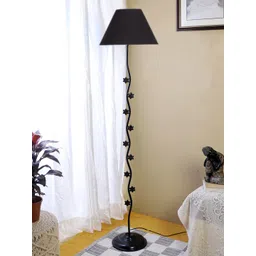 Devansh White & Black Textured Star Iron Floor Lamp With Cotton Drum Shade-picture-18