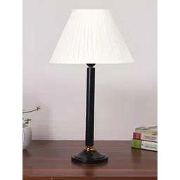 Devansh White & Black Textured Wooden Contemporary Frustum Shaped Table Lamp-picture-27