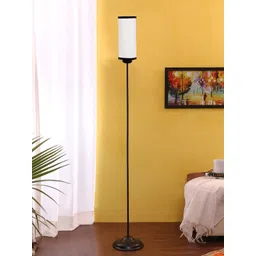 Devansh White & Black Thin Iron Floor Lamp With Cylindrical Cotton Shade-picture-13