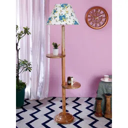 Devansh White & Blue Floral Printed Cotton & Wooden Floor Lamp-picture-23