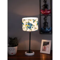 Devansh White & Blue Floral Printed Cotton Table Lamp With Wooden Base-picture-20