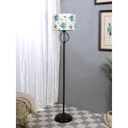 Devansh White & Blue Floral Printed Cylider Shape Floor Lamp-picture-25