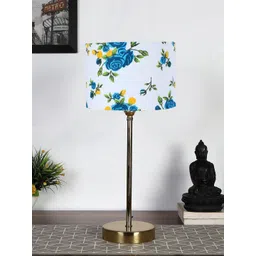 Devansh White & Blue Floral Printed Metal Table Lamp With Cotton Shade-picture-19