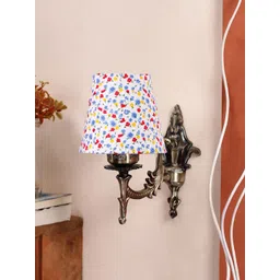 Devansh White & Blue Printed Antique Wall Lamp With Cotton Conical Shade-picture-39