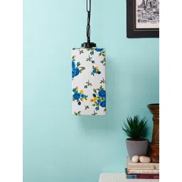 Devansh White & Blue Printed Contemporary Square Hanging Light-picture-48