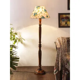 Devansh White & Blue Printed Cotton & Wooden Floor Lamp-picture-20