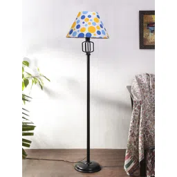 Devansh White & Blue Printed Cotton Conical Iron Floor Lamp-picture-39