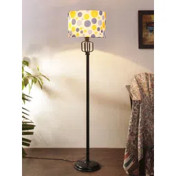 Devansh White & Blue Printed Cotton Conical Iron Floor Lamp-picture-14
