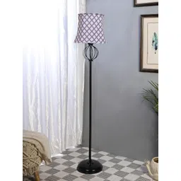Devansh White & Blue Printed Cotton Iron Floor Lamp image 1
