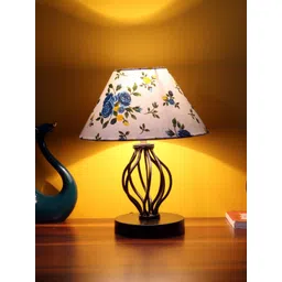 Devansh White & Blue Printed Cotton Table Lamp With Iron Base-picture-21