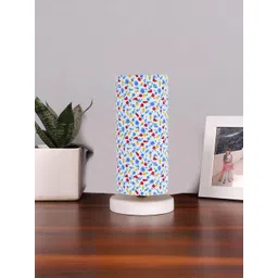 Devansh White & Blue Printed Cotton Table Lamp With Wooden Base-picture-27