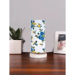 Devansh White & Blue Printed Cotton Table Lamp With Wooden Base-picture-28