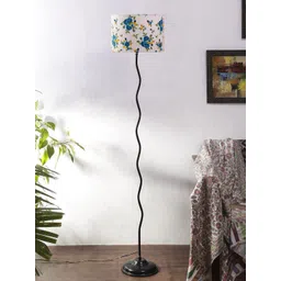 Devansh White & Blue Printed Floor Lamp With Shade-picture-14