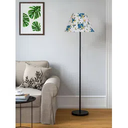 Devansh White & Blue Printed Iron Floor Lamp With Conical Shade-picture-17