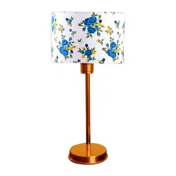 Devansh White & Blue Printed Steel Cylinder Shaped Table Lamp With Shade-picture-30