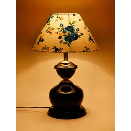 Devansh White & Blue Printed Traditional Table Lamp with Shade-picture-30