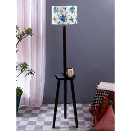 Devansh White & Blue Printed Traditional Wooden Tripod Lamp-picture-17