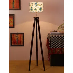 Devansh White & Blue Printed Traditional Wooden Tripod Lamp-picture-19