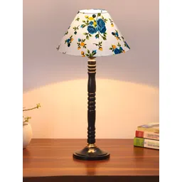 Devansh White & Blue Printed Wooden Contemporary Frustum Shaped Table Lamp-picture-41