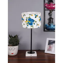 Devansh White & Blue Printed Wooden Table Lamp With Cotton Shade-picture-30