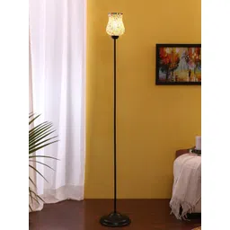 Devansh White & Blue Textured Traditional Torchiere Lamp with Shade-picture-14