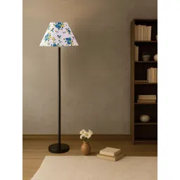 Devansh White & Blue Wooden & Cotton Frustum Shaped Floor Lamp-picture-28