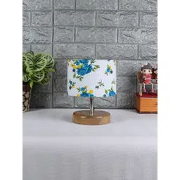 Devansh White & Blue Wooden Table Lamp with Cotton Floral Print Shade-picture-34