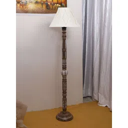 Devansh White & Brown Conical Open Snake Wooden Floor Lamp-picture-10