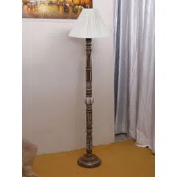 Devansh White & Brown Drum Wooden Floor Lamp-picture-47