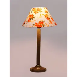 Devansh White and Brown Floral Printed Wooden Frusturical Shaped Table Lamp-picture-33