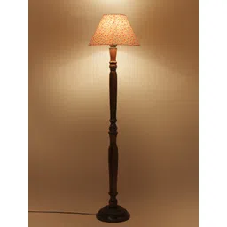 Devansh White & Brown Printed Cotton & Wooden Floor Lamps-picture-38