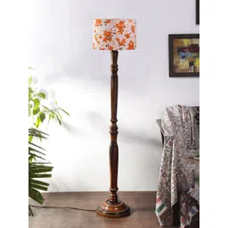 Devansh White & Brown Printed Cotton & Wooden Floor Lamps-picture-40