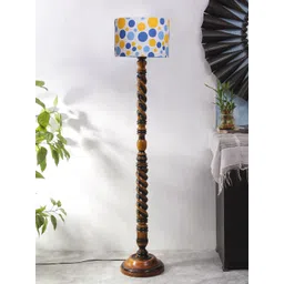 Devansh White & Brown Printed Cotton Drum Closed Snake Wooden Floor Lamp-picture-17