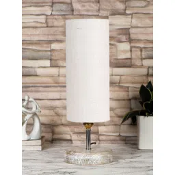 Devansh White & Brown Table Lamp With Brushed Wooden Base-picture-42