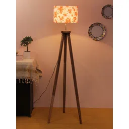 Devansh White & Coral Printed Traditional Tripod Lamp with Shade-picture-38
